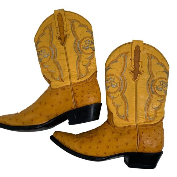 Unisex Ostrich Leather Cowboy Boots 24 1/2 Mex 7.5 W US 6 M US Rodeo Bravo - Picture 2 of 12